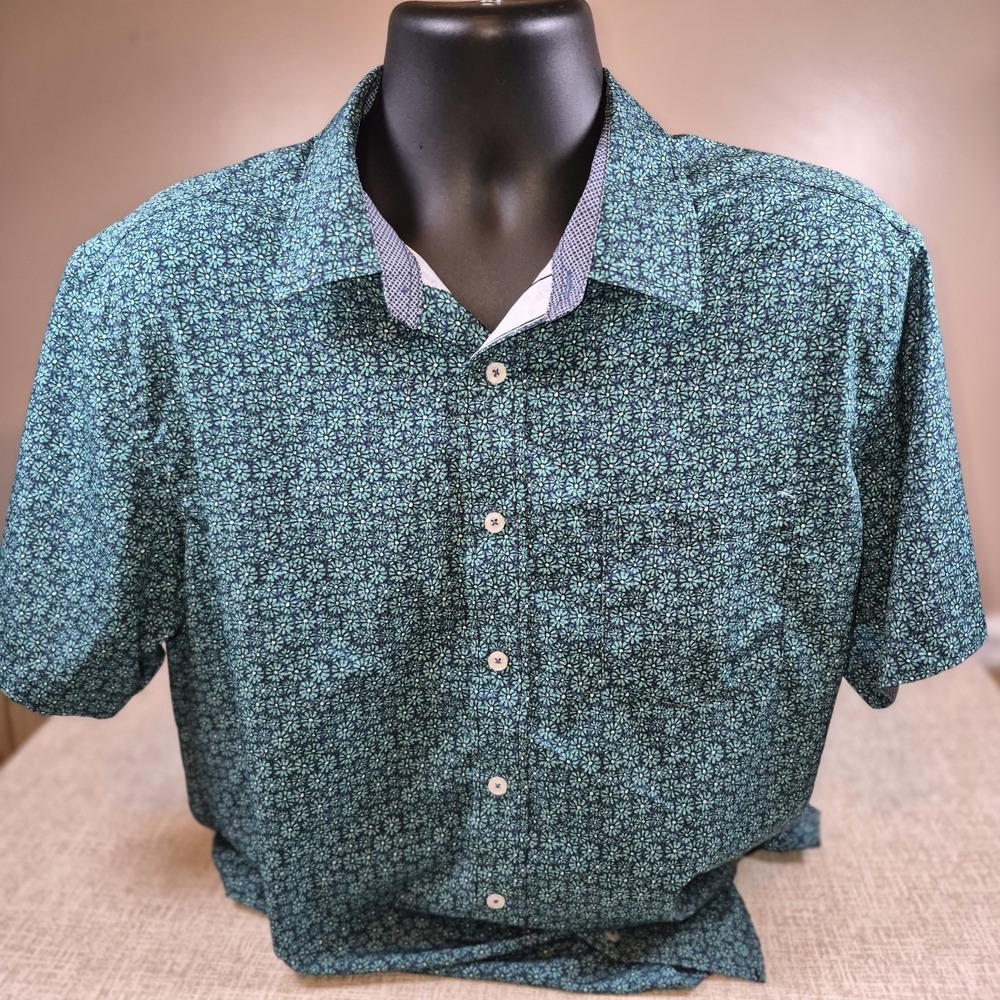 Nick Graham Everywhere Men's Short Sleeve Shirt Floral Modern Fit Teal Xl